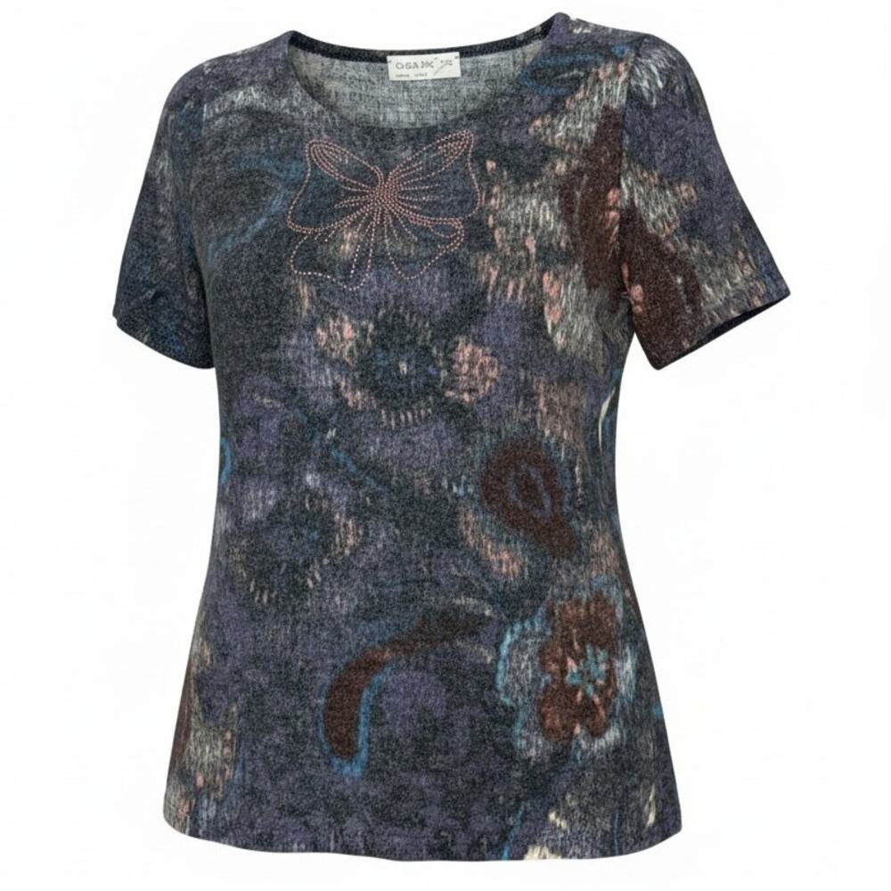 Olga Santoni Abstract Print Knit Top Size 42 / US 8 NWT Artistic Boho Chic Shirt